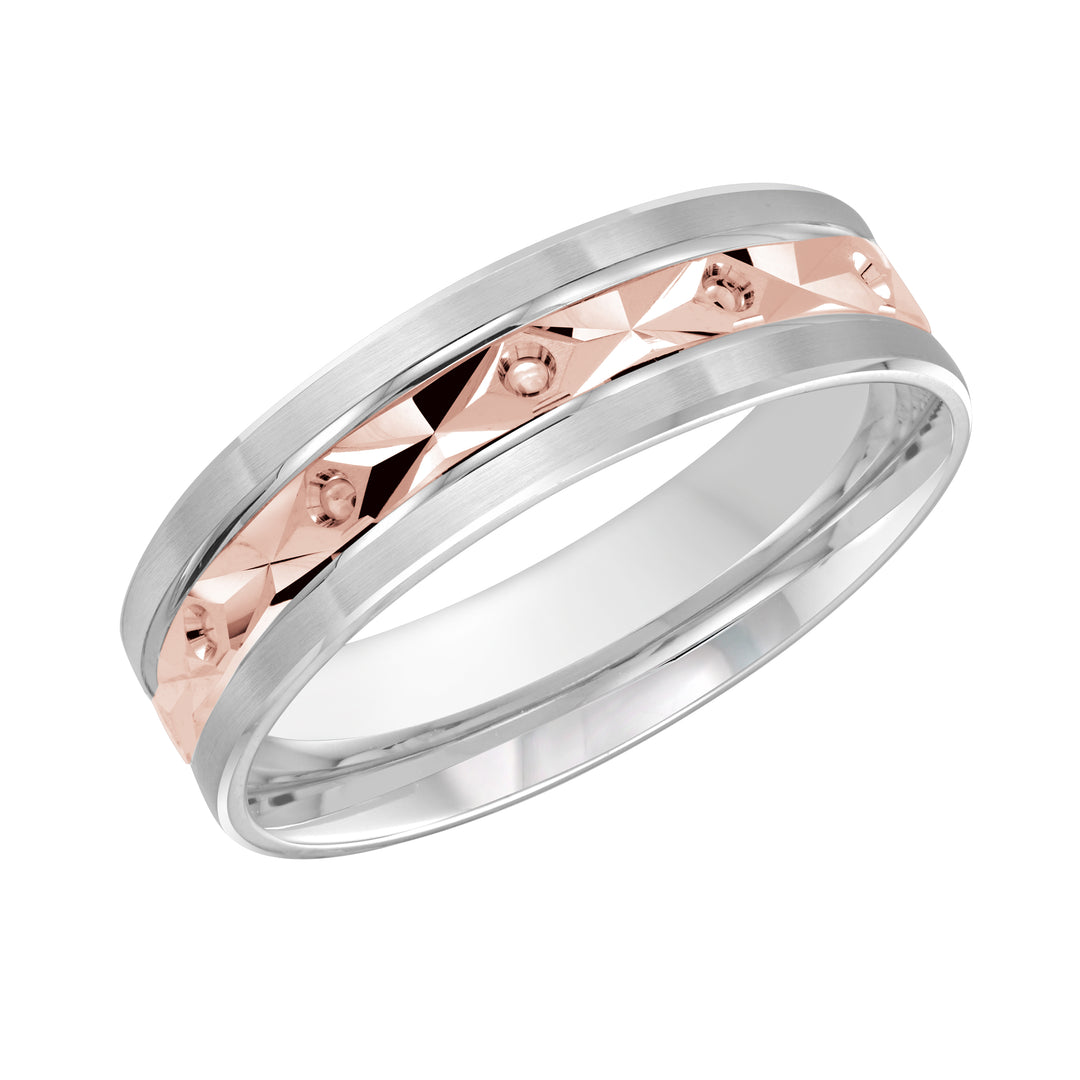 M3 086 6WP 01 A White Pink Wedding Band available in 10K 14K and 18K Gold