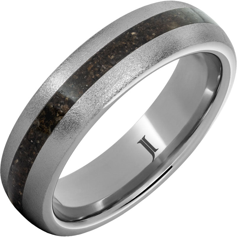 Rugged Tungsten™ Ring with Grey Dinosaur Fossil Bone Inlay