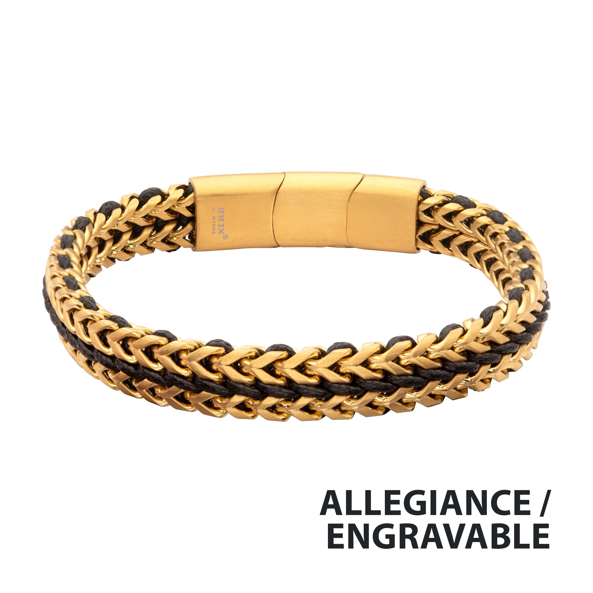 Matte Finish Gold IP Stainless Steel Foxtail Chain with Black Wax