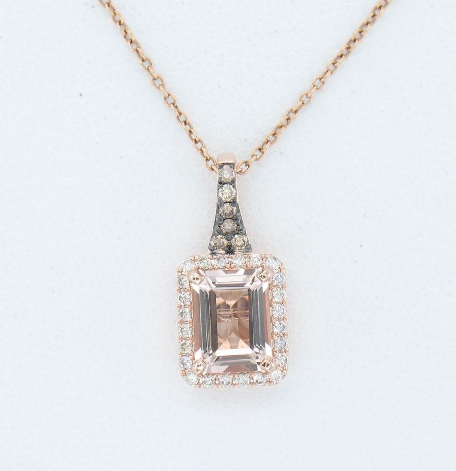 14K STRAWBERRY GOLD DIAMOND MORGANITE PENDANT