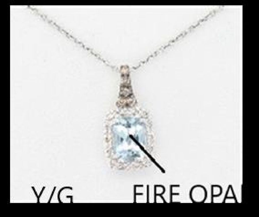 14K YELLOW GOLD DIAMOND FIRE OPAL PENDANT