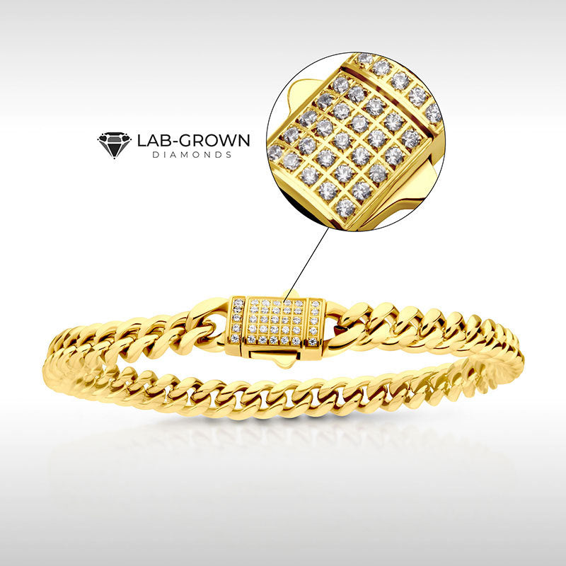 6mm 18Kt Gold IP Miami Cuban Chain Bracelet with CNC Precision Set Lab-grown Diamonds