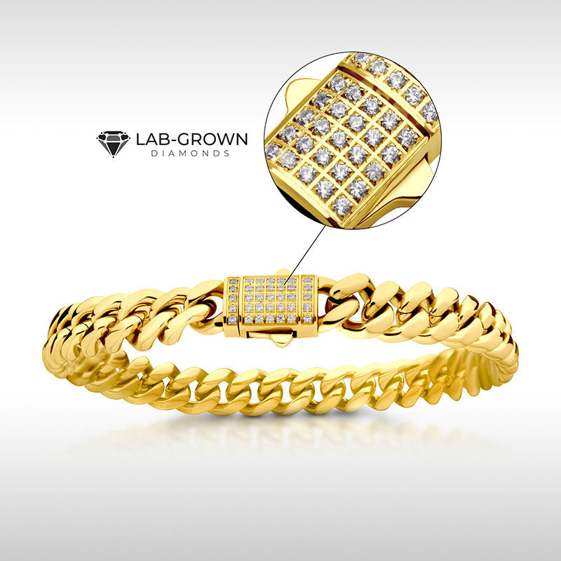 8mm 18kt Gold IP Miami Cuban Chain Bracelet with CNC Precision Set Lab-grown Diamonds