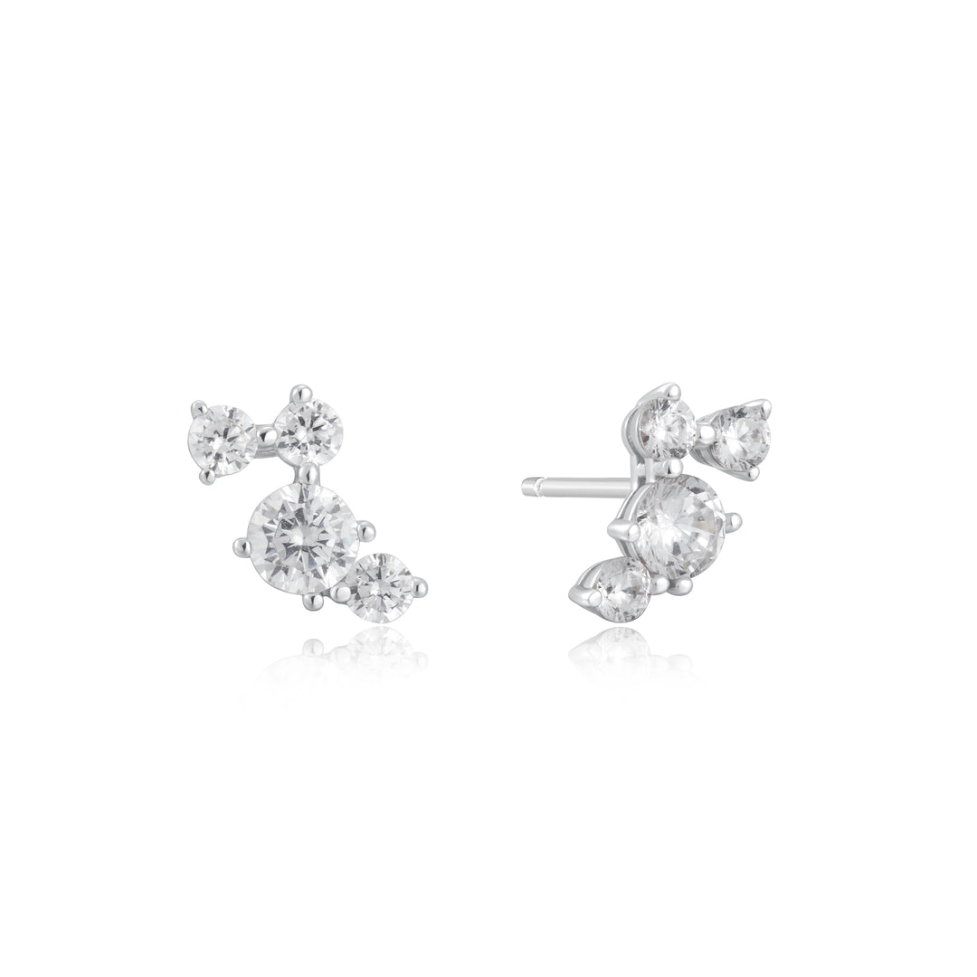 Silver Pavé Climber Stud Earrings