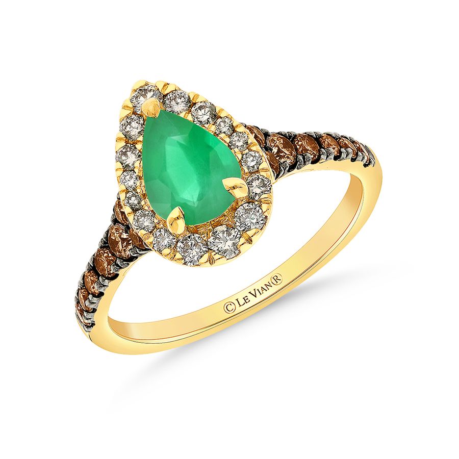 14K YELLOW GOLD DIAMOND EMERALD RING