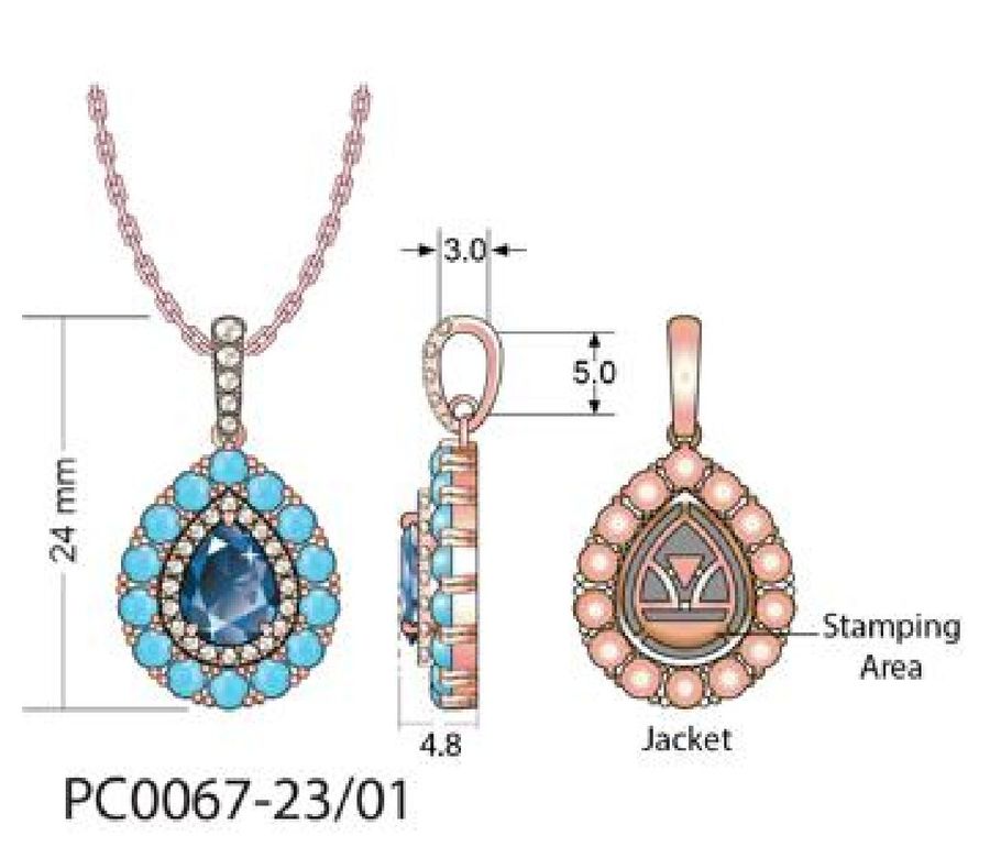 14K STRAWBERRY GOLD DIAMOND LONDON BLUE TOPAZ, TUR