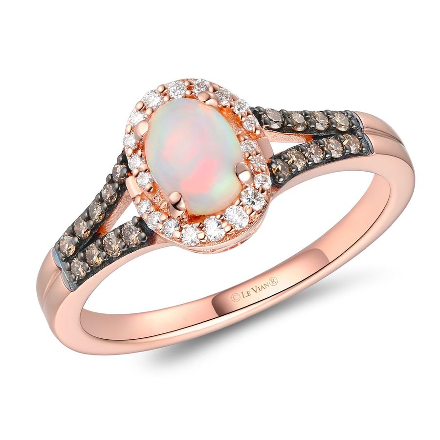 14K STRAWBERRY GOLD DIAMOND OPAL RING