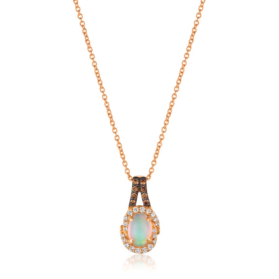 14K STRAWBERRY GOLD DIAMOND OPAL PENDANT