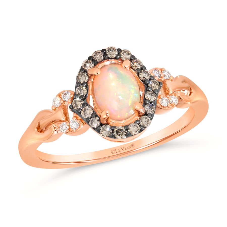 14K STRAWBERRY GOLD DIAMOND OPAL RING