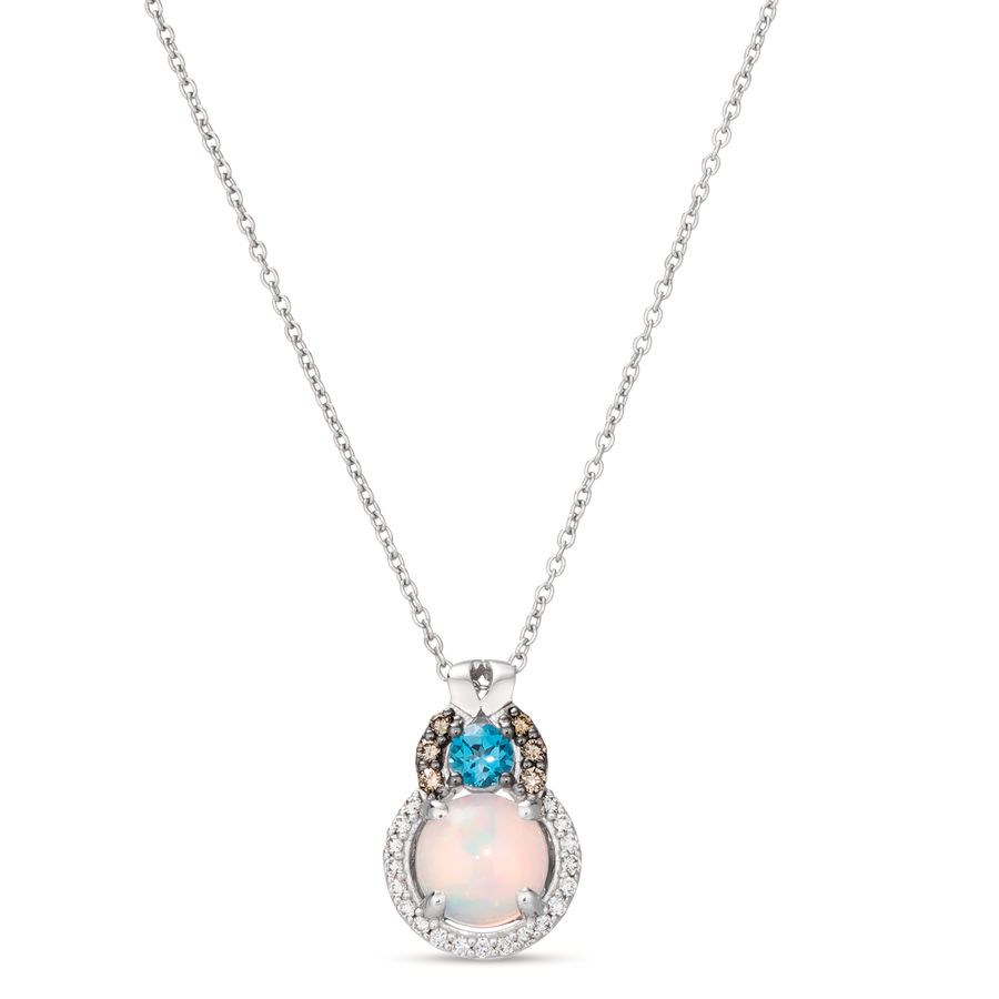 14K WHITE GOLD DIAMOND OPAL, LONDON BLUE TOPAZ PEN