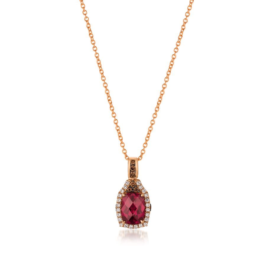14K STRAWBERRY GOLD DIAMOND RHODOLITE PENDANT