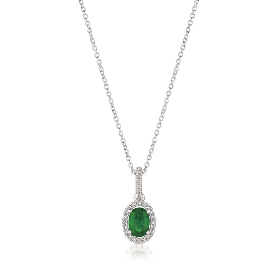 14K WHITE GOLD DIAMOND EMERALD PENDANT