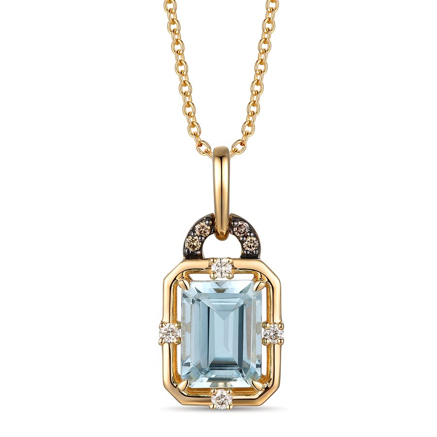 14K YELLOW GOLD DIAMOND AQUAMARINE PENDANT