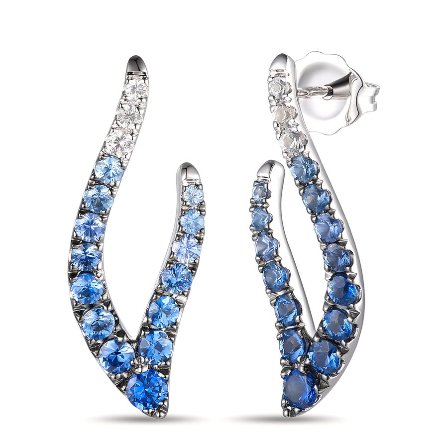 14K WHITE GOLD SAPPHIRE OMBRE, WHITE SAPPHIRE EARR
