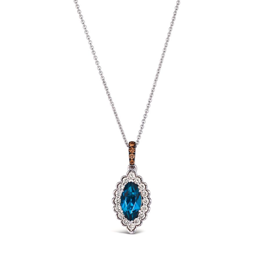 14K WHITE GOLD DIAMOND LONDON BLUE TOPAZ PENDANT