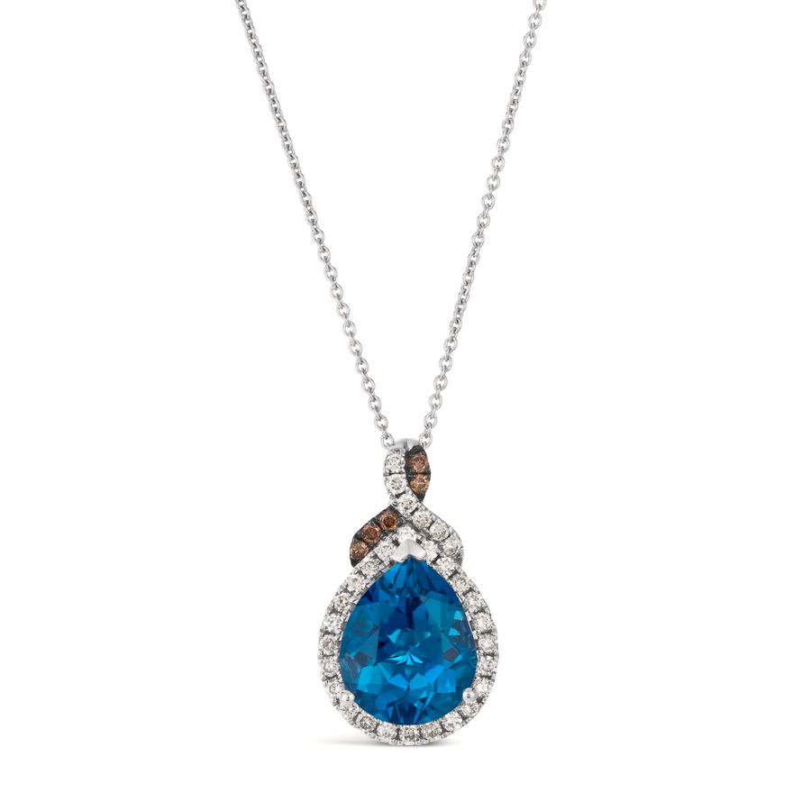 14K WHITE GOLD DIAMOND LONDON BLUE TOPAZ PENDANT