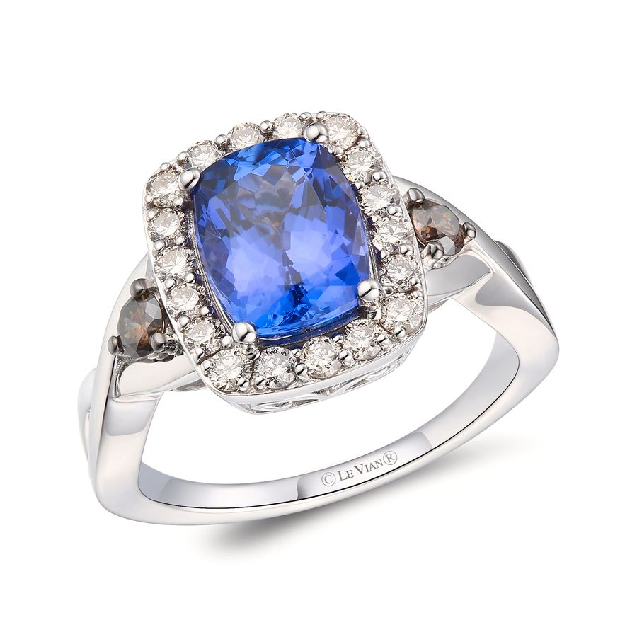 14K WHITE GOLD DIAMOND TANZANITE RING