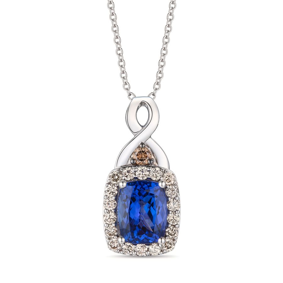 14K WHITE GOLD DIAMOND TANZANITE PENDANT