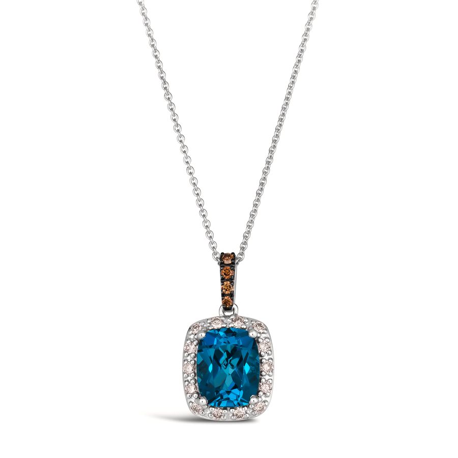 14K WHITE GOLD DIAMOND LONDON BLUE TOPAZ PENDANT