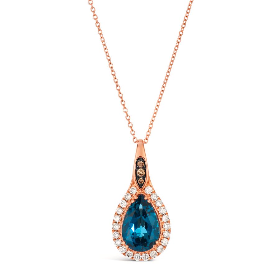 14K STRAWBERRY GOLD DIAMOND LONDON BLUE TOPAZ PEND