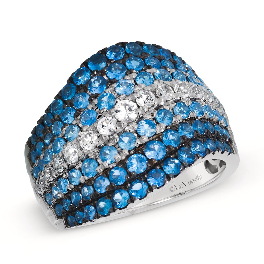 14K WHITE GOLD SAPPHIRE OMBRE, WHITE SAPPHIRE RING