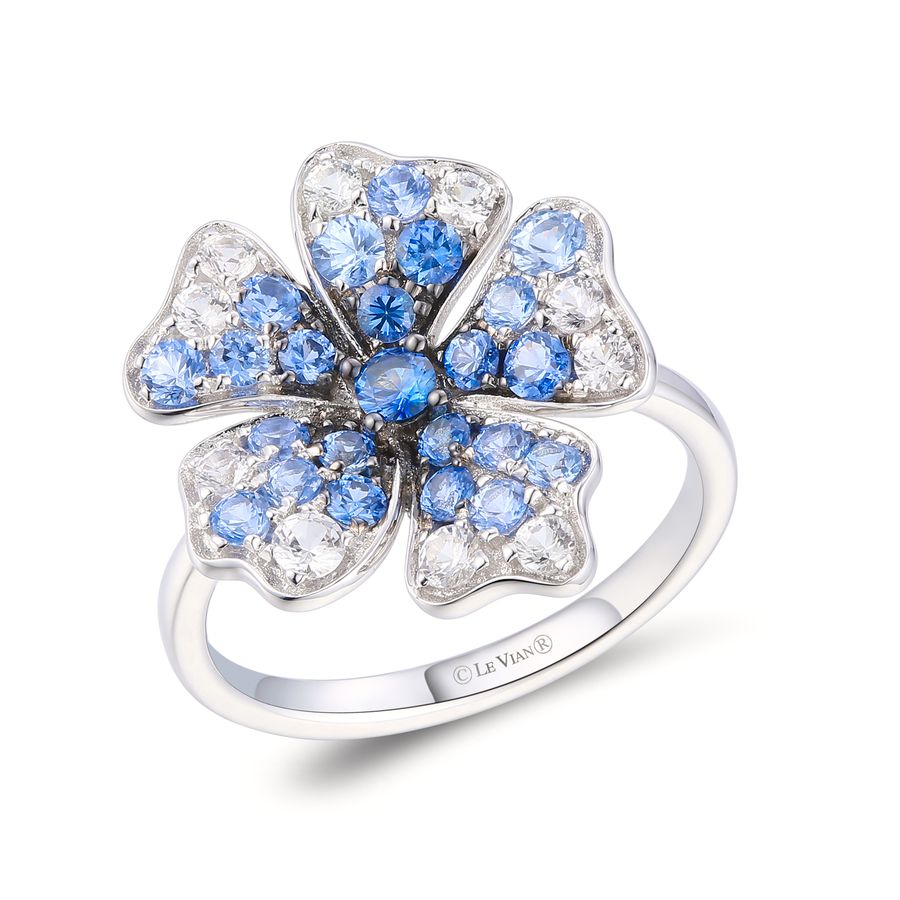 14K WHITE GOLD SAPPHIRE OMBRE, WHITE SAPPHIRE RING