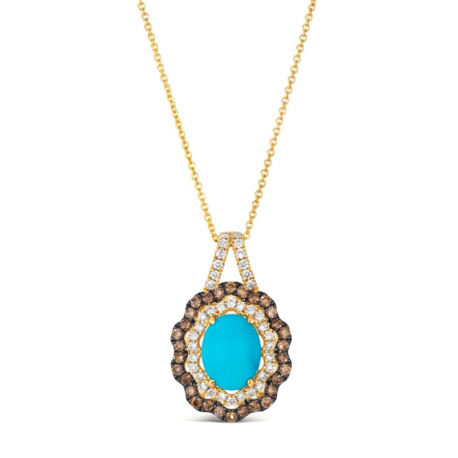14K YELLOW GOLD DIAMOND TURQUOISE PENDANT