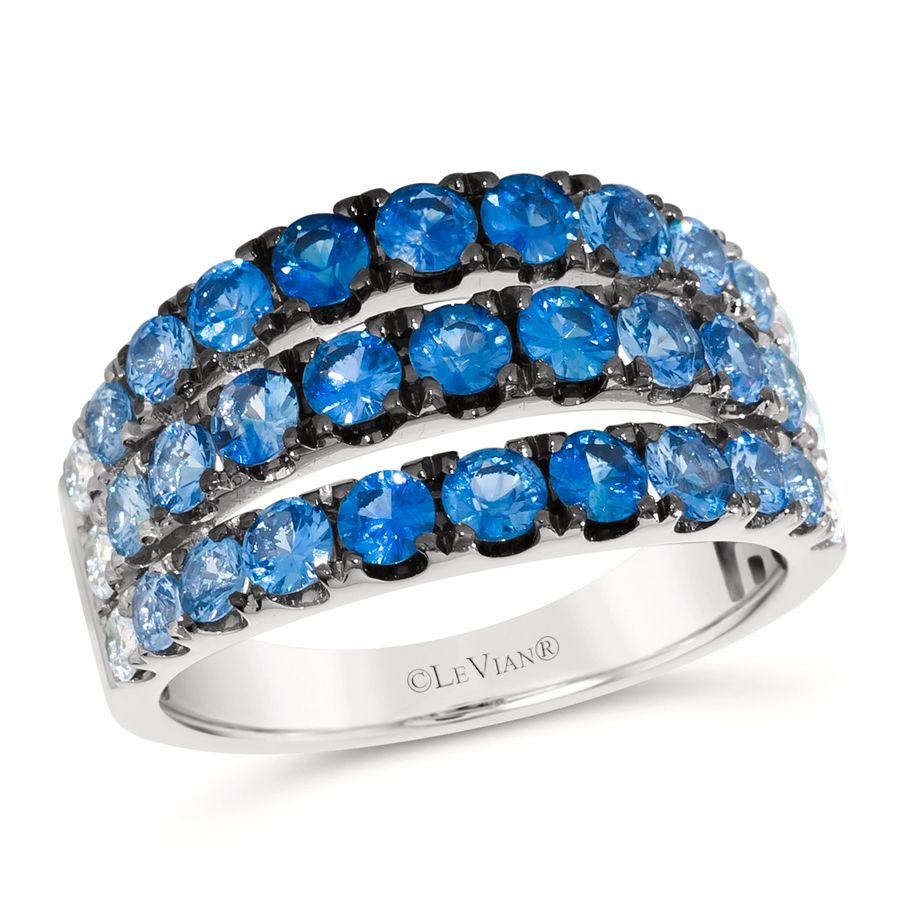 14K WHITE GOLD SAPPHIRE OMBRE, WHITE SAPPHIRE RING