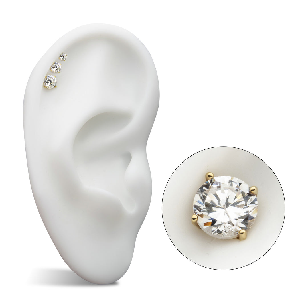20g 14Kt Gold Stud Earrings with 4-Prong Lab-Grown Diamond & Butterfly Back
