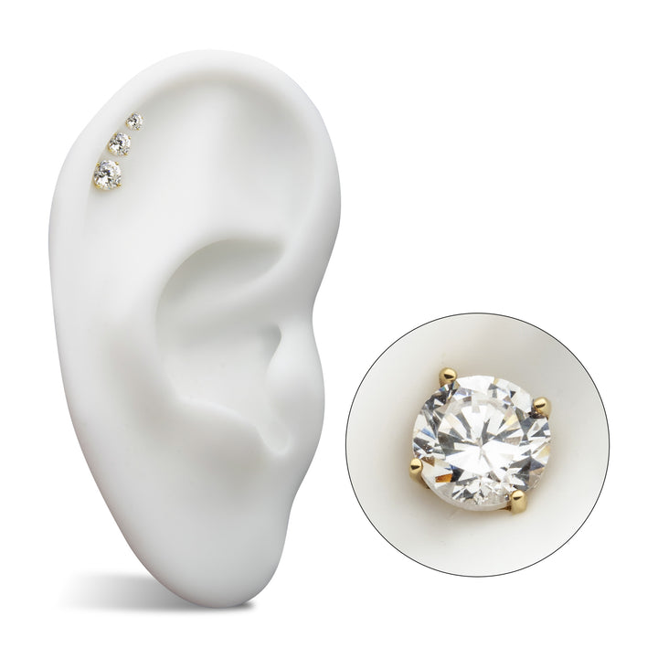 20g 14Kt Gold Stud Earrings with 4-Prong Lab-Grown Diamond & Butterfly Back