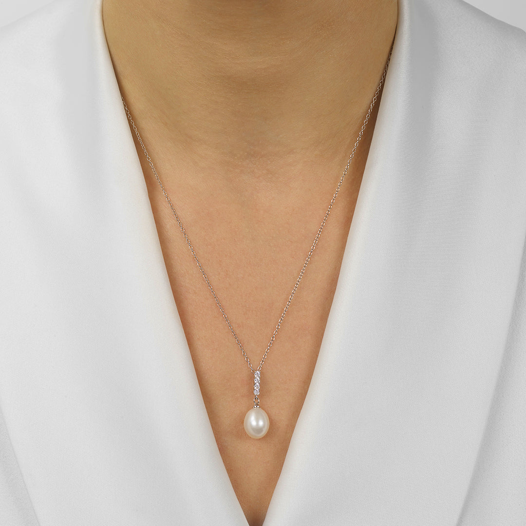 Silver White & Pearl 1 1/5Ctw Pendant