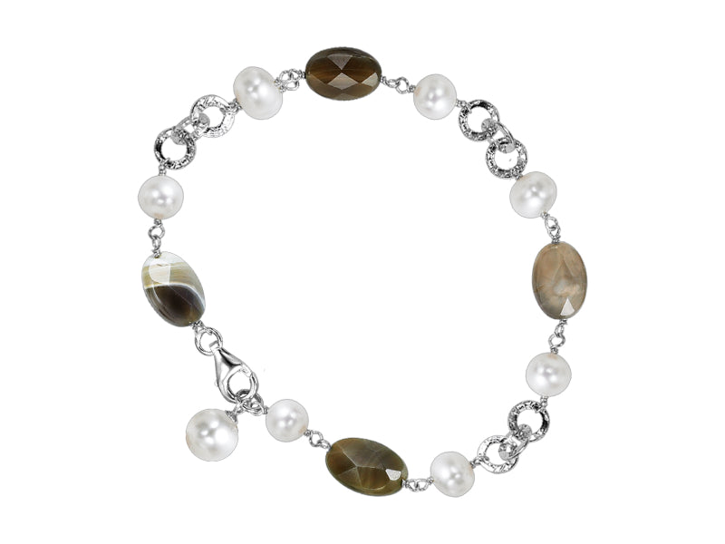 Silver White & Pearl Bracelet