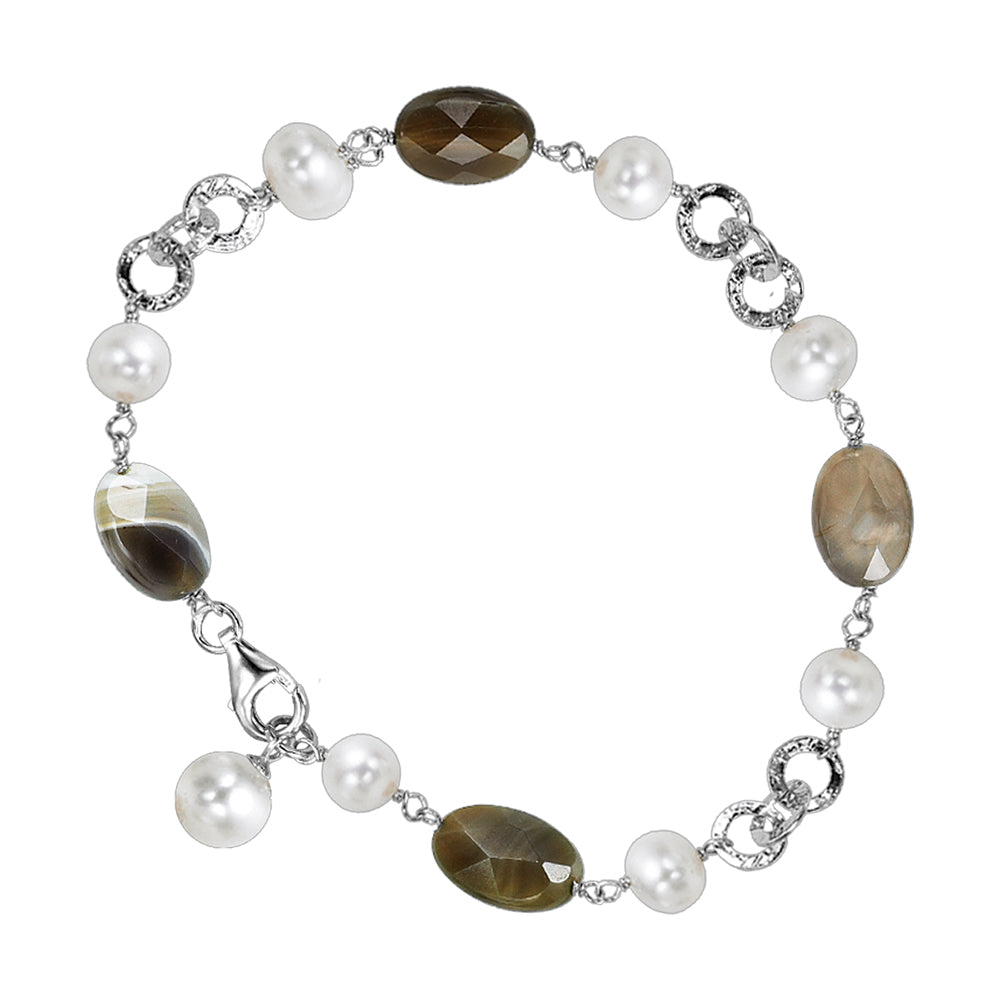 Silver White & Pearl Bracelet