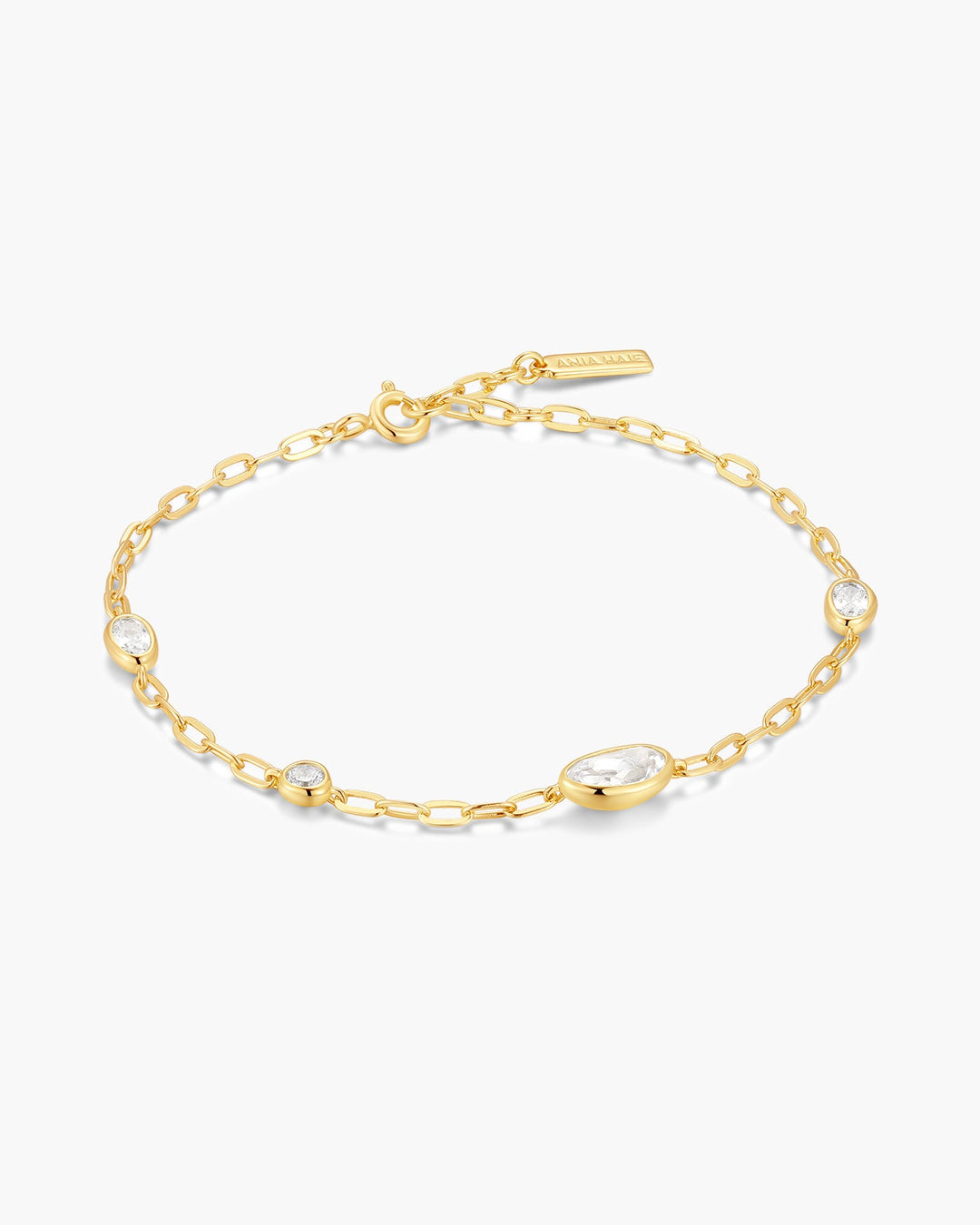 Gold Bezel Organic Dome Pebble Station Bracelet
