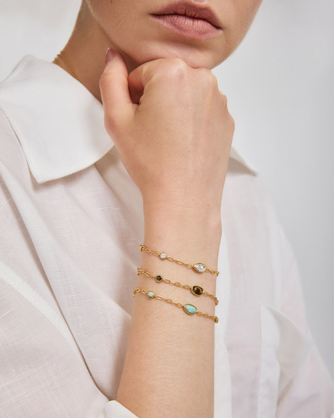 Gold Bezel Organic Dome Pebble Station Bracelet