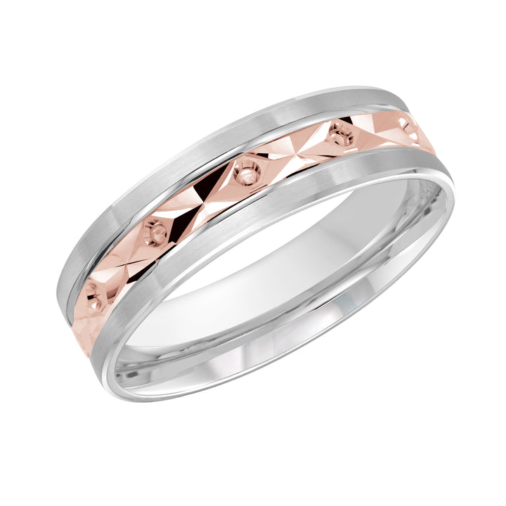 M3 086 6WP 01   A White   Pink Wedding Band available in 10K  14K and 18K Gold
