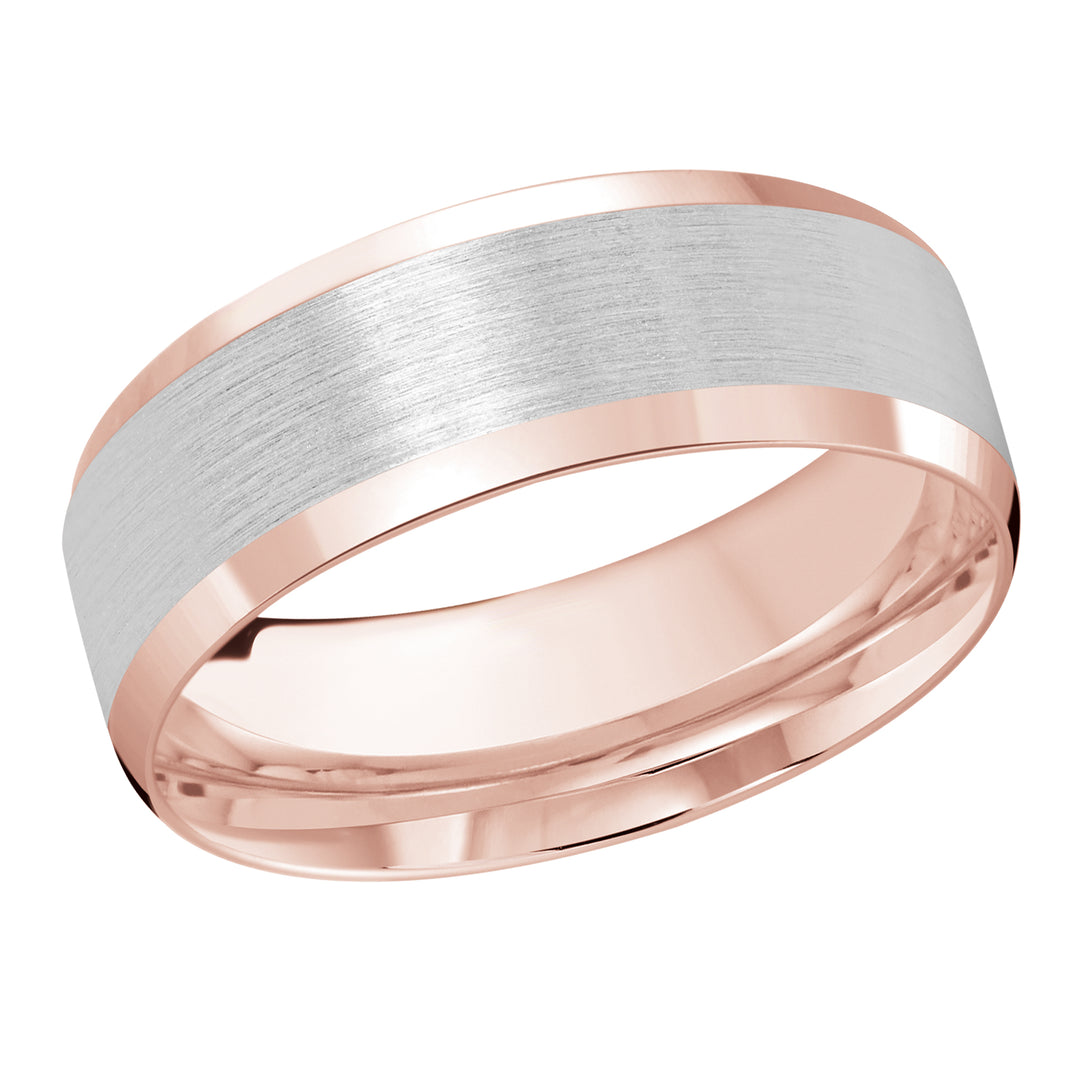 M3 1105 8PW 01   A Pink White Wedding Band available in 10K  14K and 18K Gold