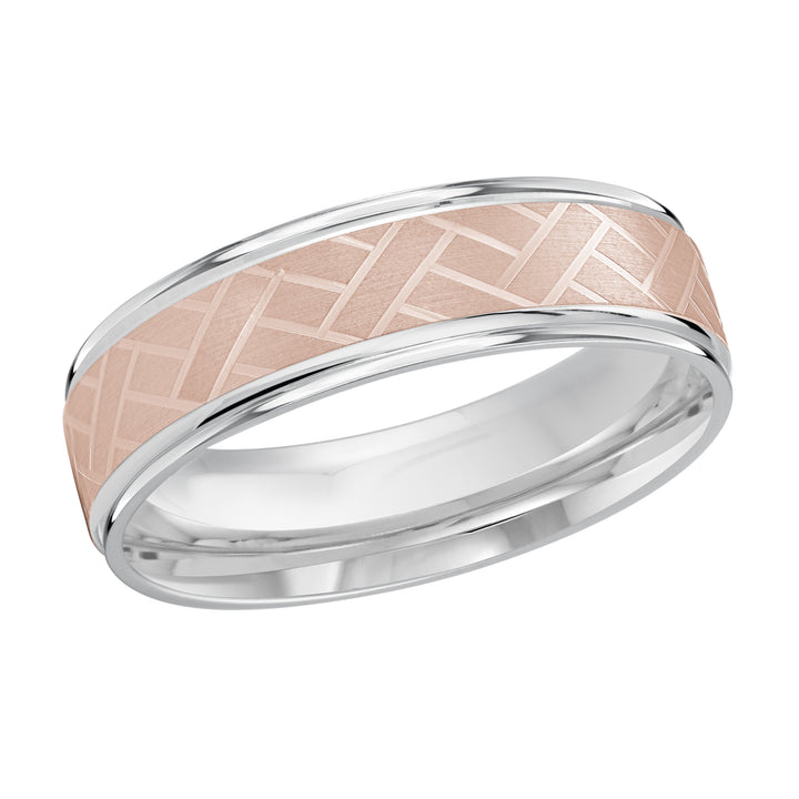 M3 1200 6WP 01   A White   Pink Wedding Band available in 10K  14K and 18K Gold
