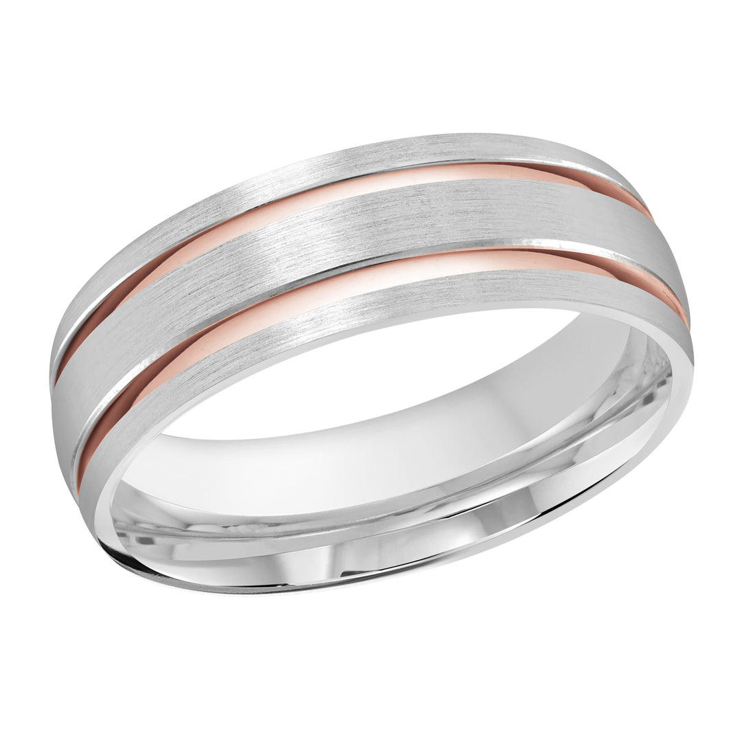 M3 389 7WP 01   A White   Pink Wedding Band available in 10K  14K and 18K Gold
