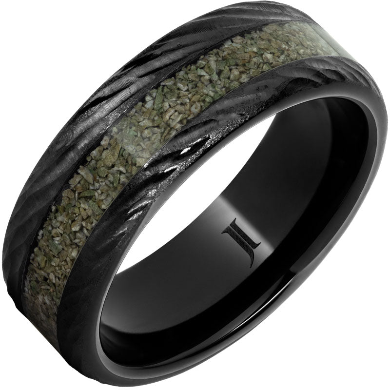 Bone Rings Green Black Diamond Ceramic™ Ring with Green Dinosaur Bone Inlay – Frank Jewelers