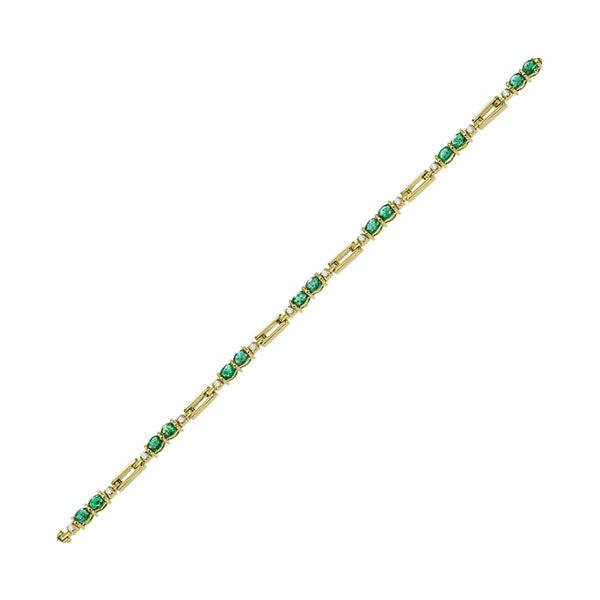 14Kt Yellow Gold Diamond 1/4Ctw & Emerald 2 1/3Ctw Bracelet