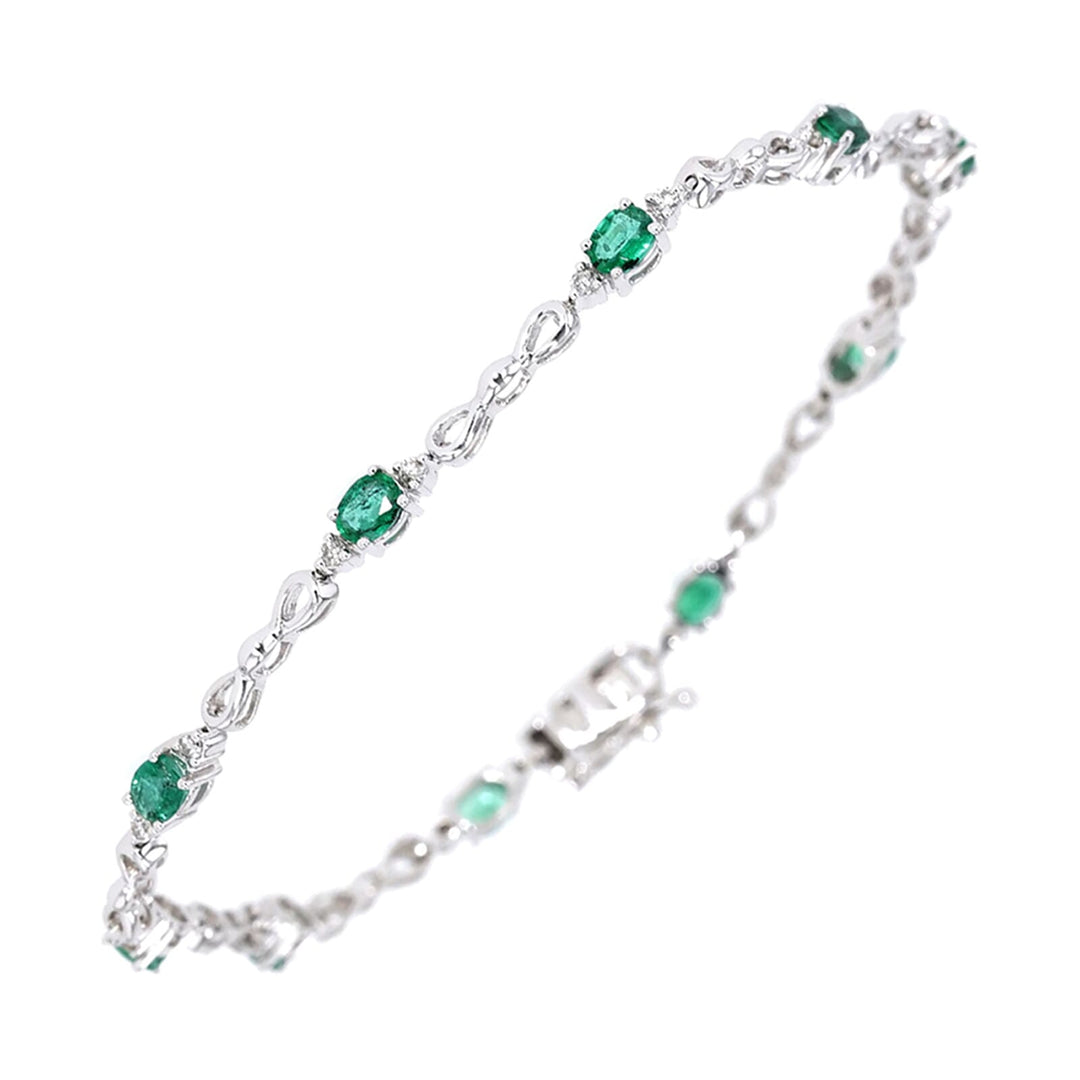 14Kt White Gold Diamond 1/4Ctw & Emerald 1 3/4Ctw Bracelet