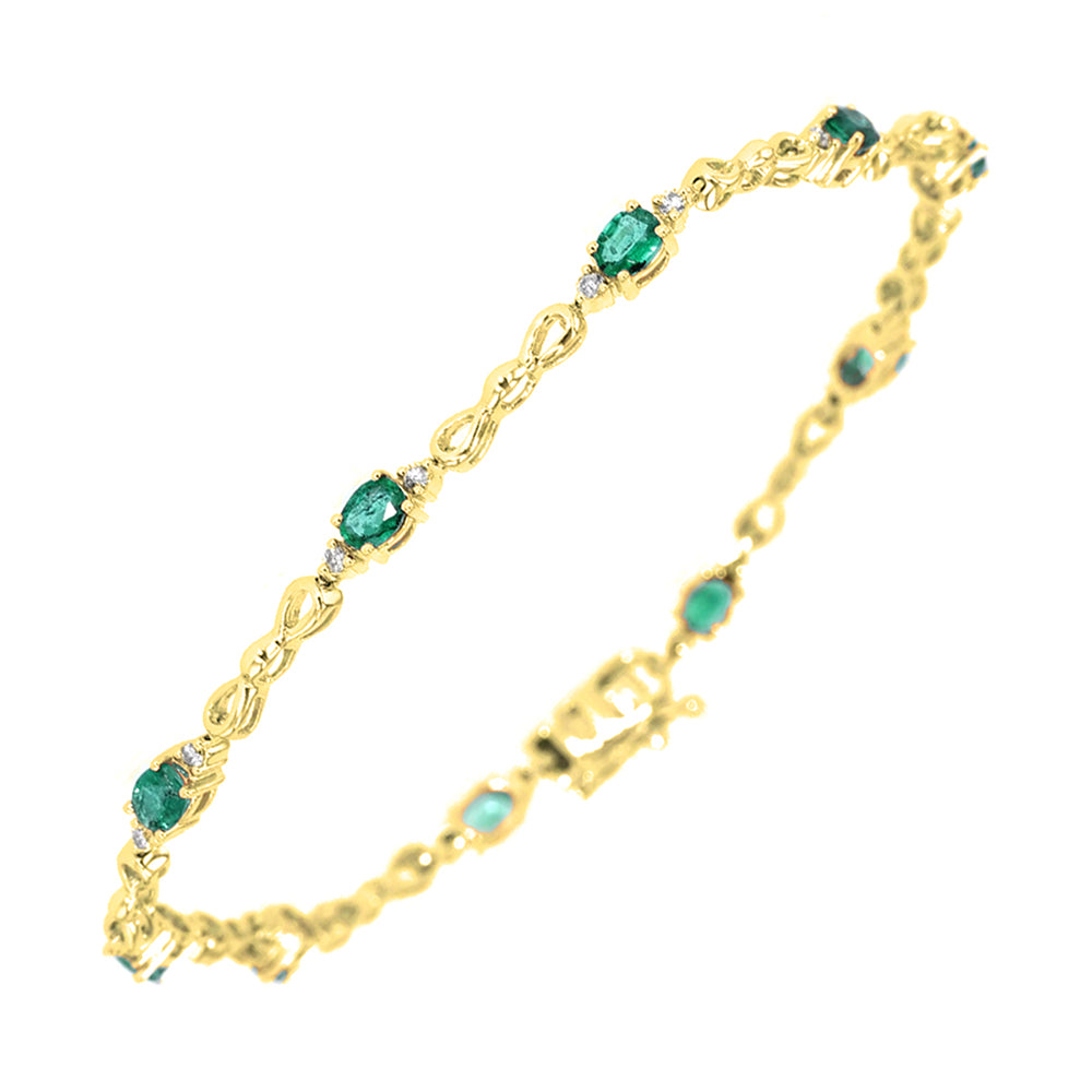 14Kt Yellow Gold Diamond 1/4Ctw & Emerald 1 3/4Ctw Bracelet