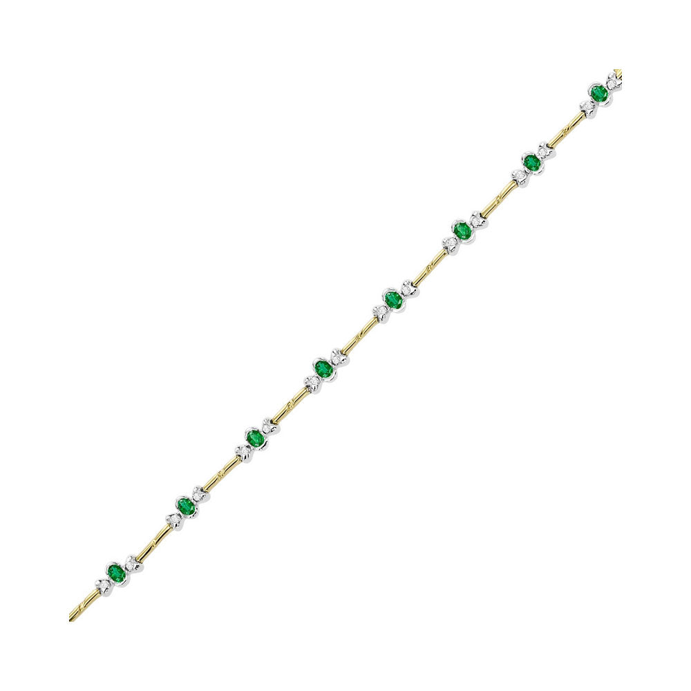 14Kt White Yellow Gold Diamond 1/3Ctw & Emerald 1 3/8Ctw Bracelet