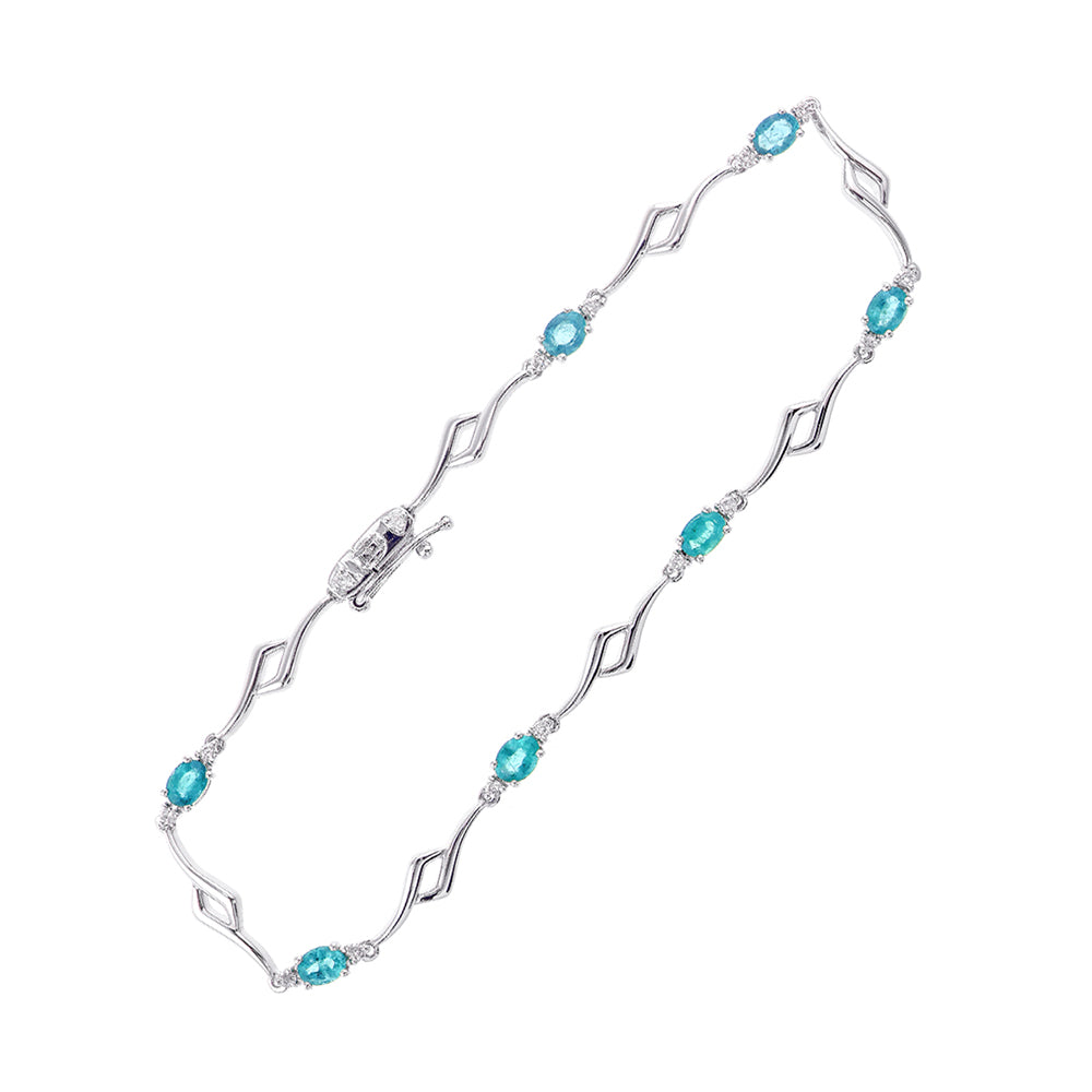 14Kt White Gold Diamond 1/5Ctw & Aquamarine 1 1/5Ctw Bracelet