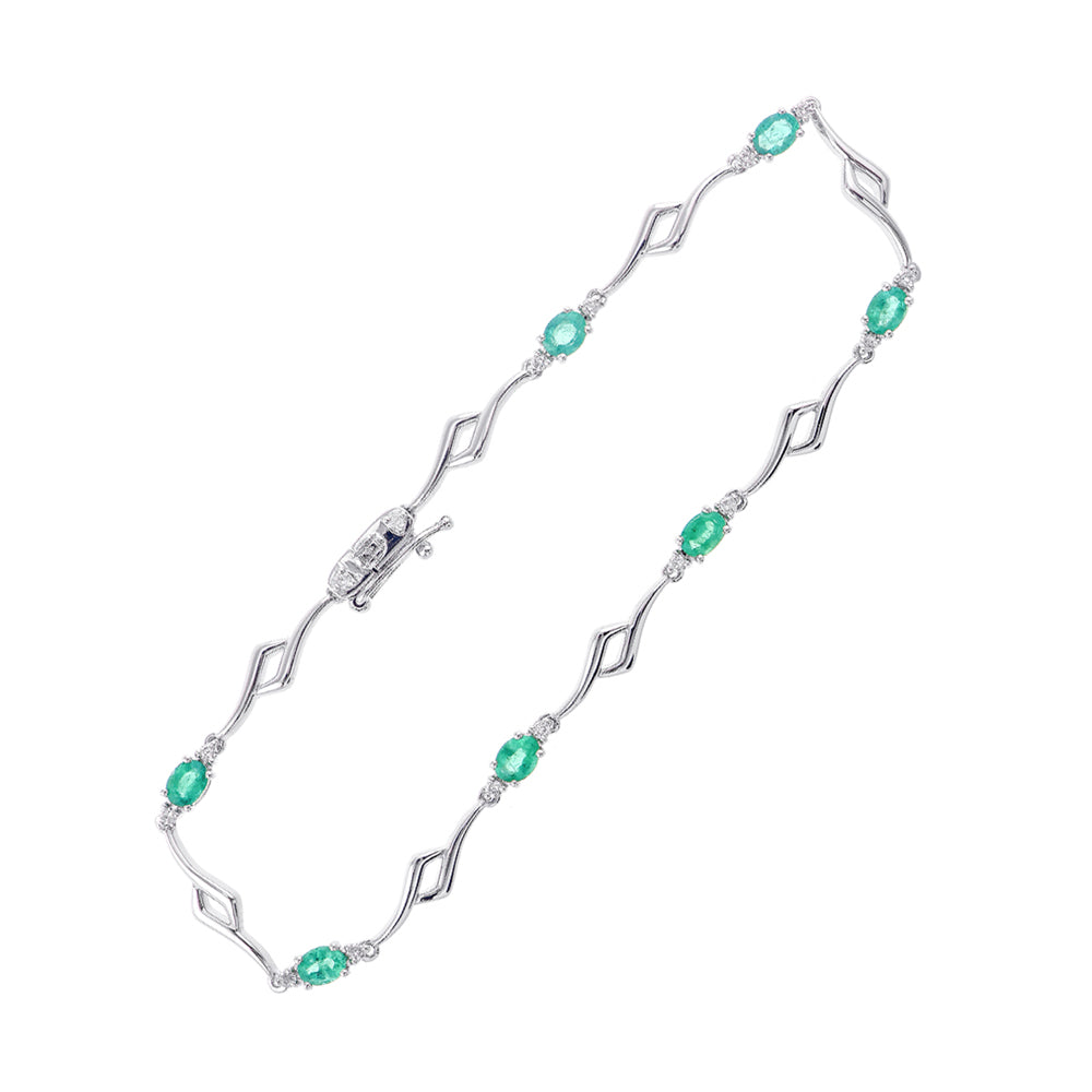 14Kt White Gold Diamond 1/5Ctw & Emerald 1 1/5Ctw Bracelet