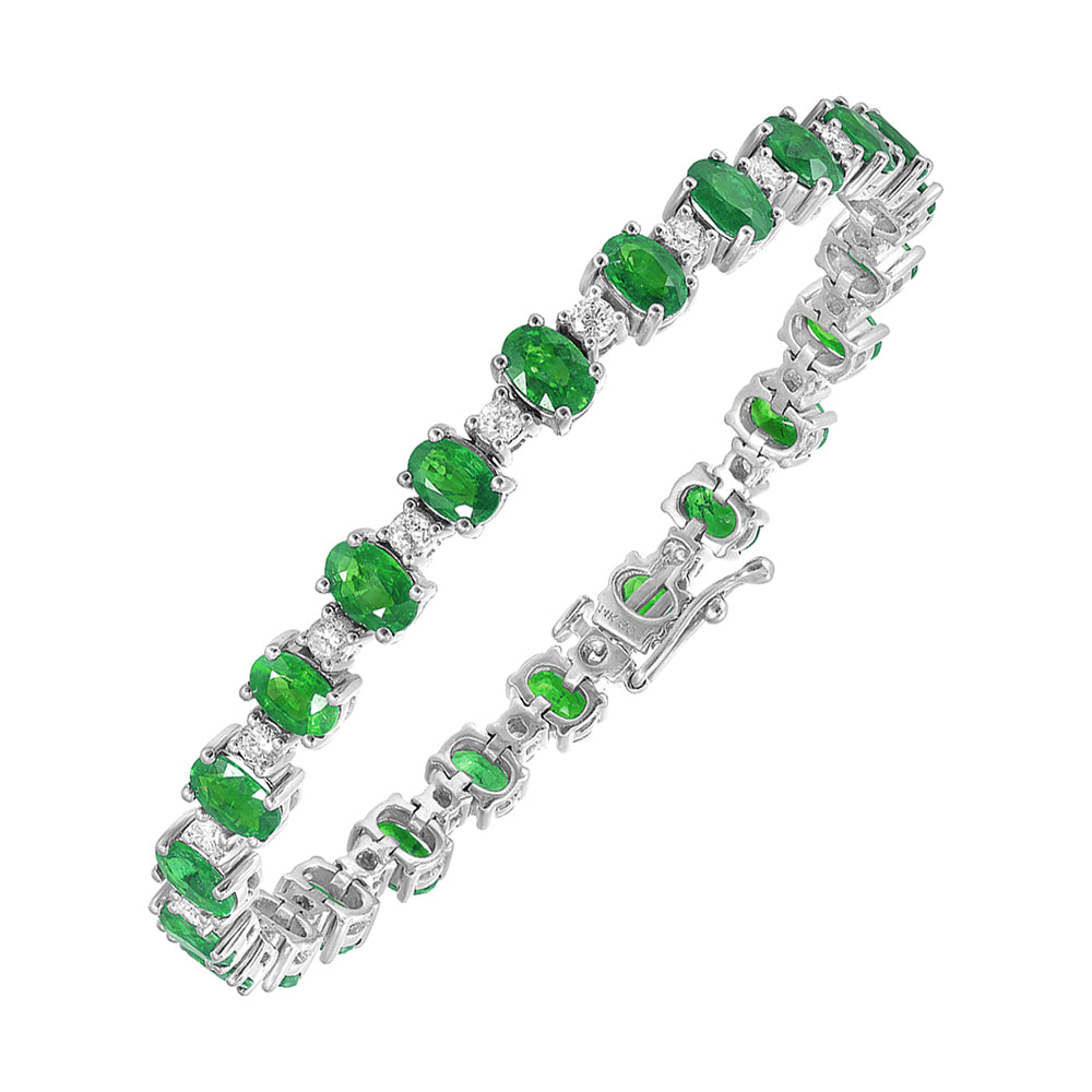 14Kt White Gold Diamond 1 5/8Ctw & Emerald 9 1/6Ctw Bracelet