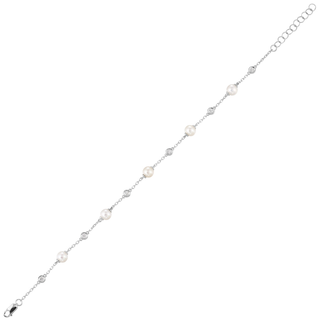14Kt White Gold Diamond 1/5Ctw & Pearl Bracelet