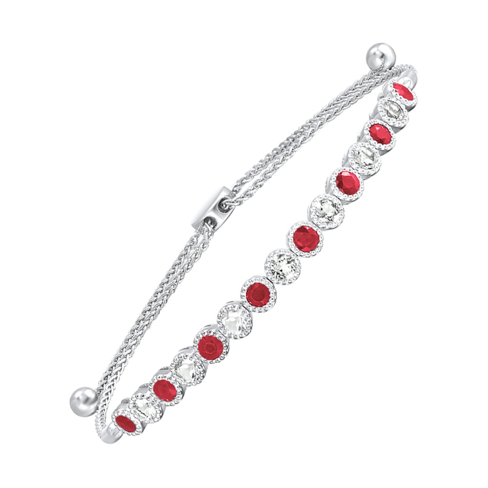 Silver Ruby-White Topaz 2 1/4Ctw Bracelet