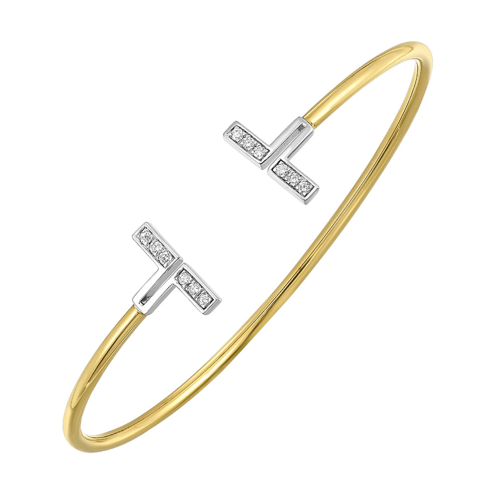 14Kt White Yellow Gold Diamond 1/7Ctw Bangle